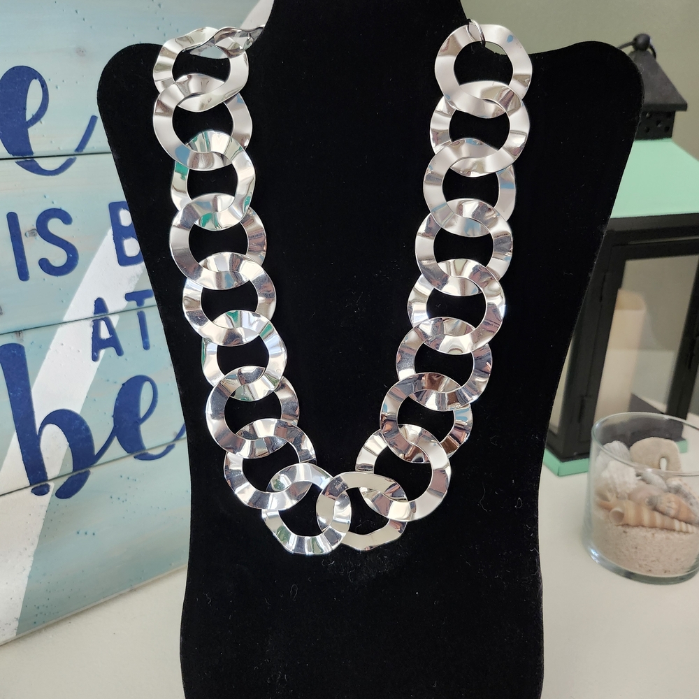 Charming Charlie Shimmering Silver Circle Necklace